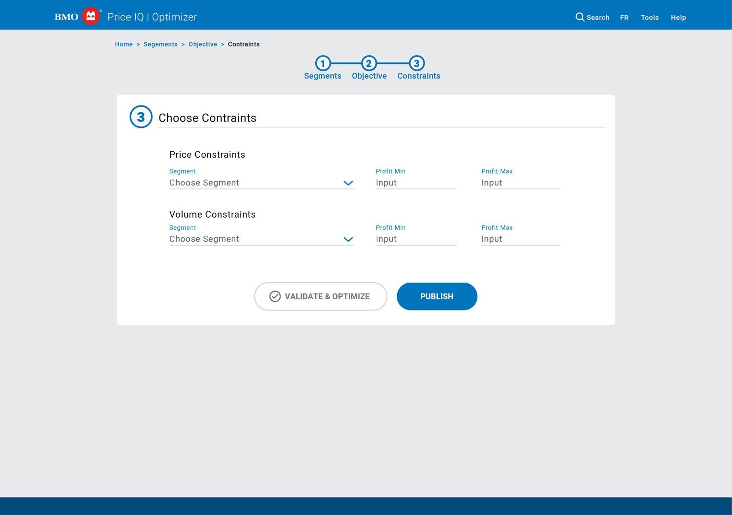 Optimizer Constraints Screen